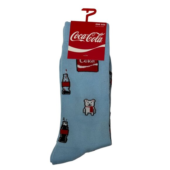 Coca-Cola Polar Bear Crew Socks Light Blue Holiday Winter One Size - Picture 1 of 2